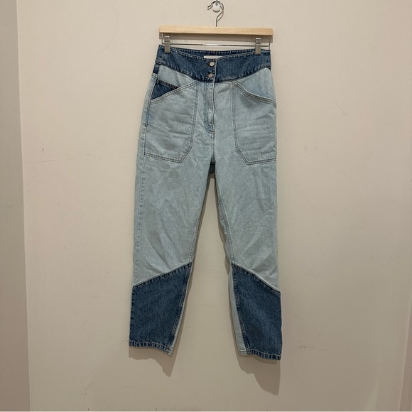 ba&sh Apolo Jeans Tapered Leg Size 2 Patchwork Two Tone Denim - Picture 2 of 6
